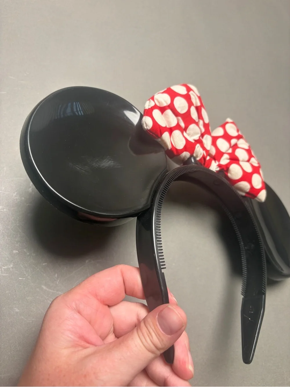 Vintage 90s Disney Black Minnie Ears Headband with Red White Polka Dot Bow